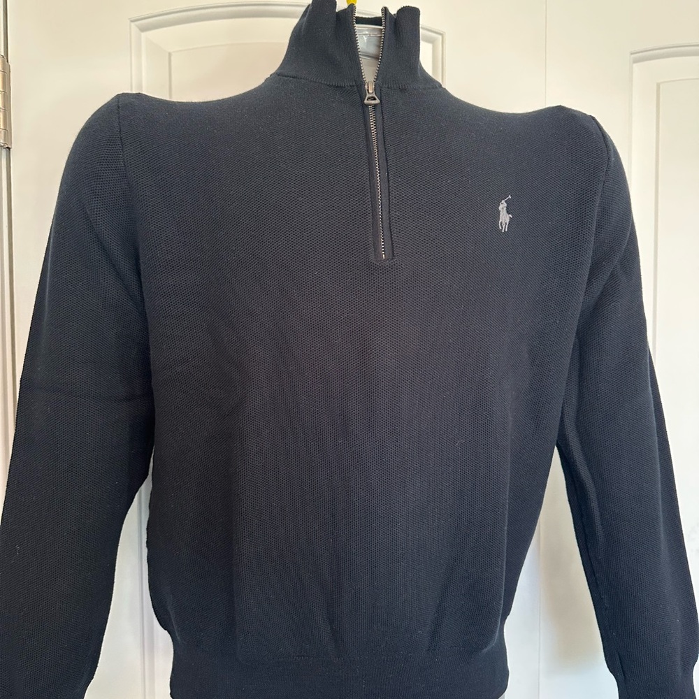 Polo Ralph Lauren Black Pima Cotton Zip-Up Sweater